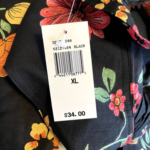 NWT Phases Black Pink Orange Floral 100% Indian Cotton Short Sleeve Midi Dress - Picture 7 of 7